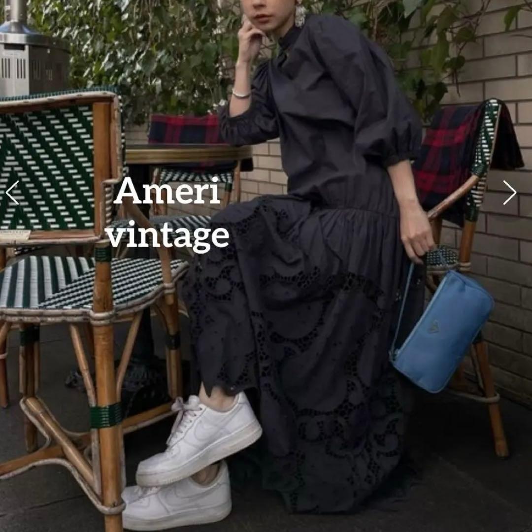 【新品タグ付】アメリ 2WAYボリュームスカラップレースドレス