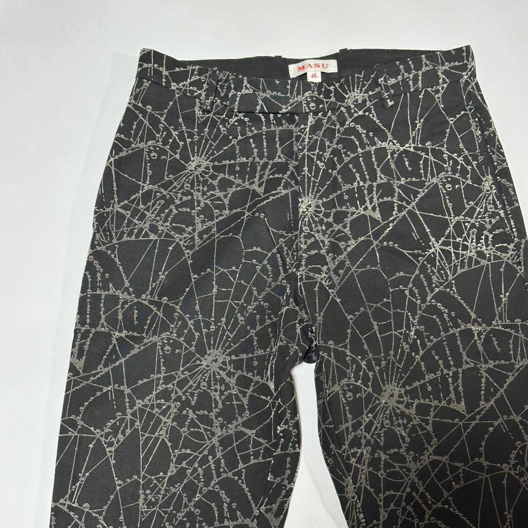 ち*す様 MASU 24AW FLOCKY WEB FLARE PANTS 蜘蛛