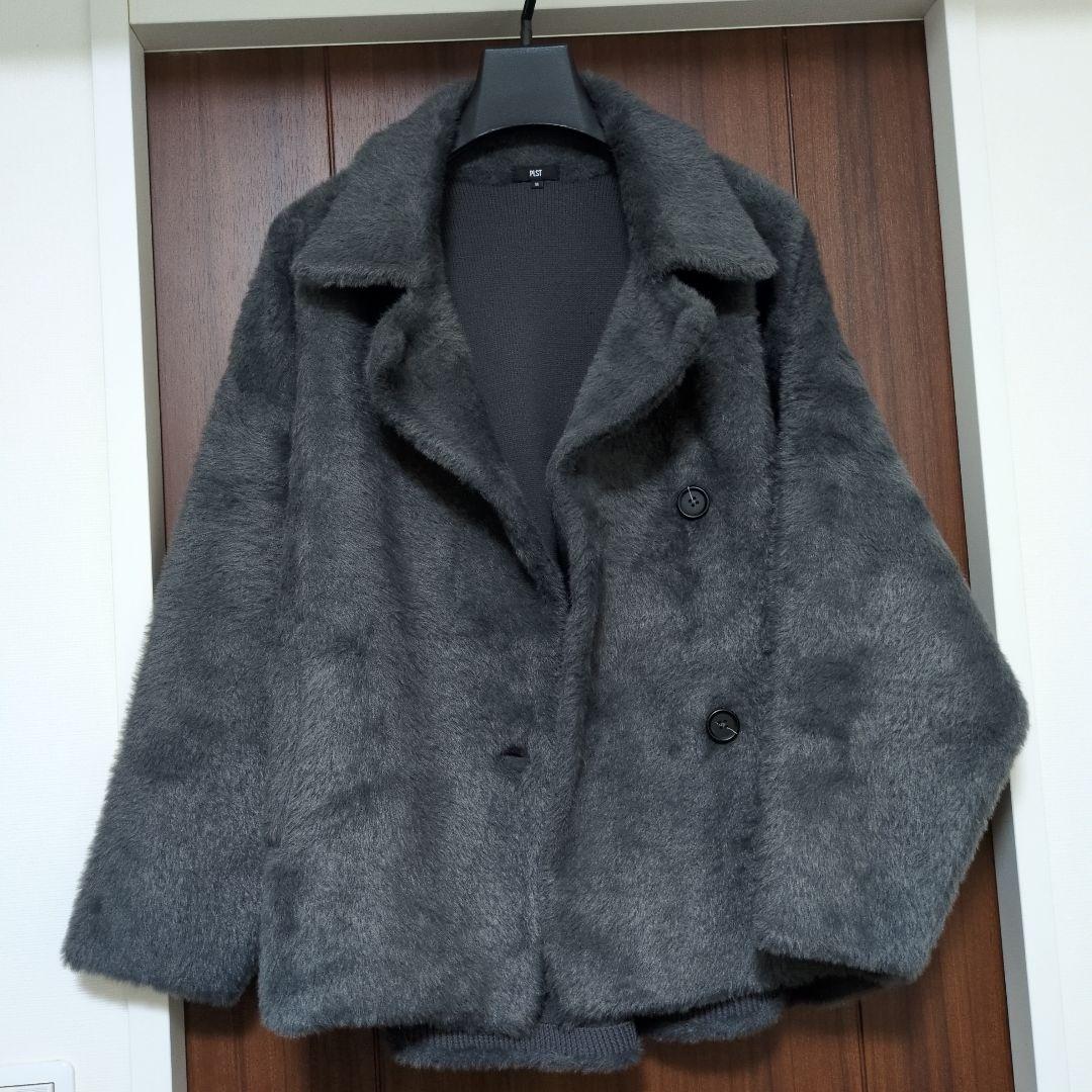 PLST フェザーヤーンニットコート Mサイズ グレー