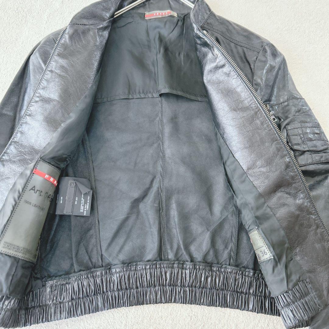 PRADA プラダ レザージャケット ブラック シングル ライダース 36