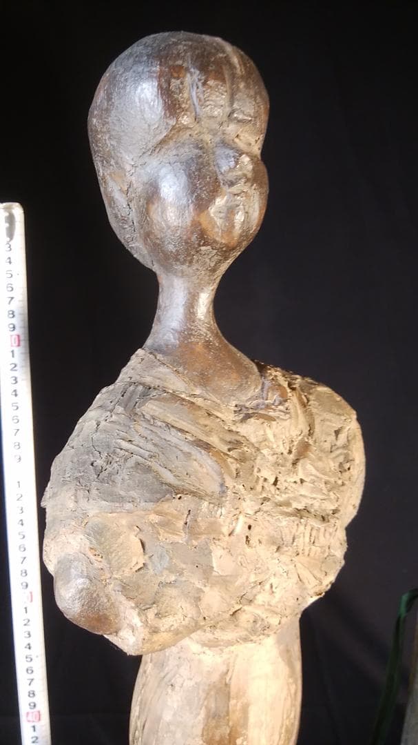 松本作【乾漆少女像】高５９cm◆木箱付き◆古代銅像様ブロンズ彫刻風裸婦ドール人形