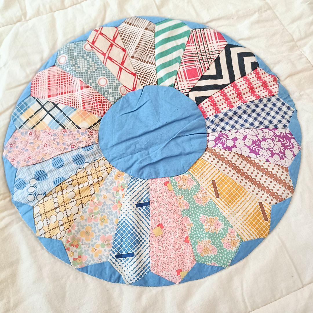 大判 ドレスデンプレート柄 パッチワークキルト ラグ ハンドメイド ヴィンテージ