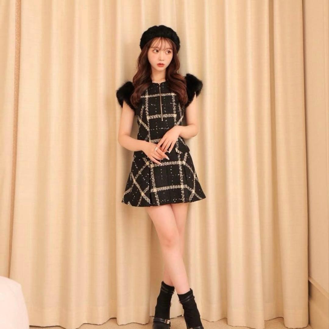 M me eme メゾンツイードミニワンピース 店舗限定カラー ブラック