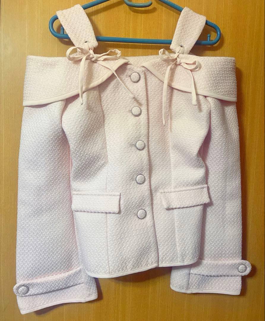 Darich ダーリッチ　ボンディングツイードオフショルチュニック　ピンク