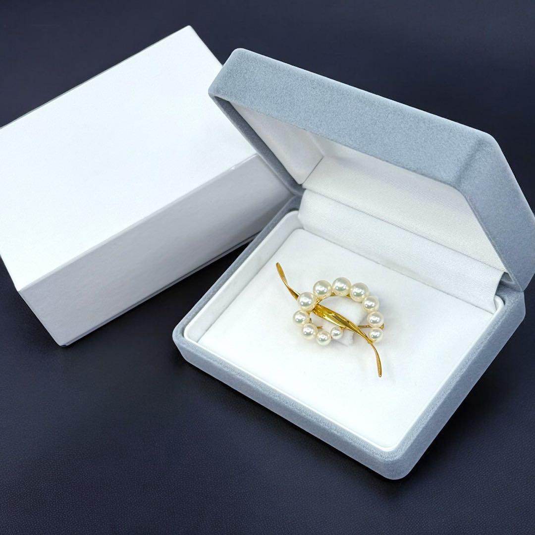 【極上】ミキモト　K18 アコヤ　本真珠　パール　ブローチ　コサージュ