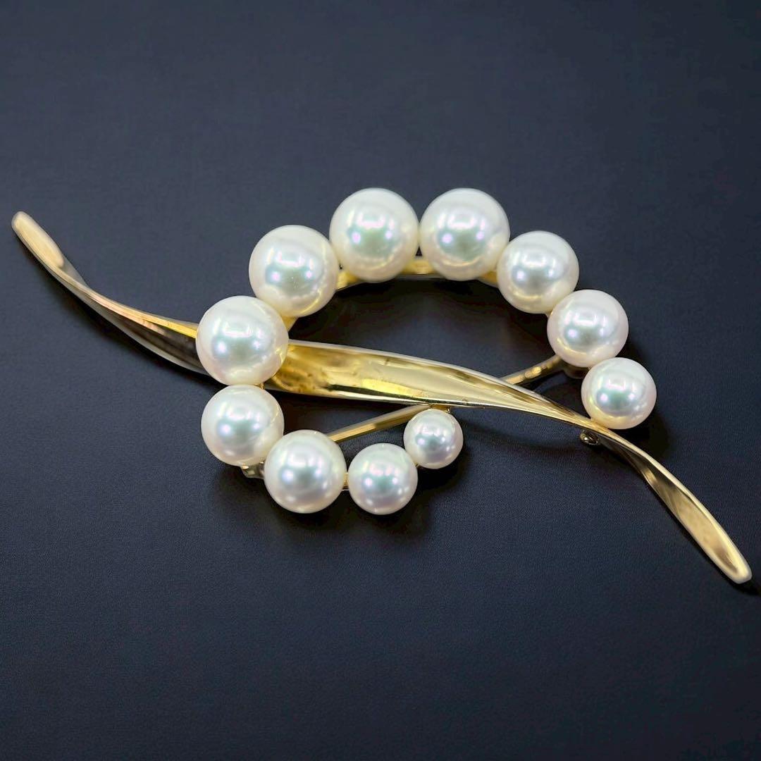 【極上】ミキモト　K18 アコヤ　本真珠　パール　ブローチ　コサージュ