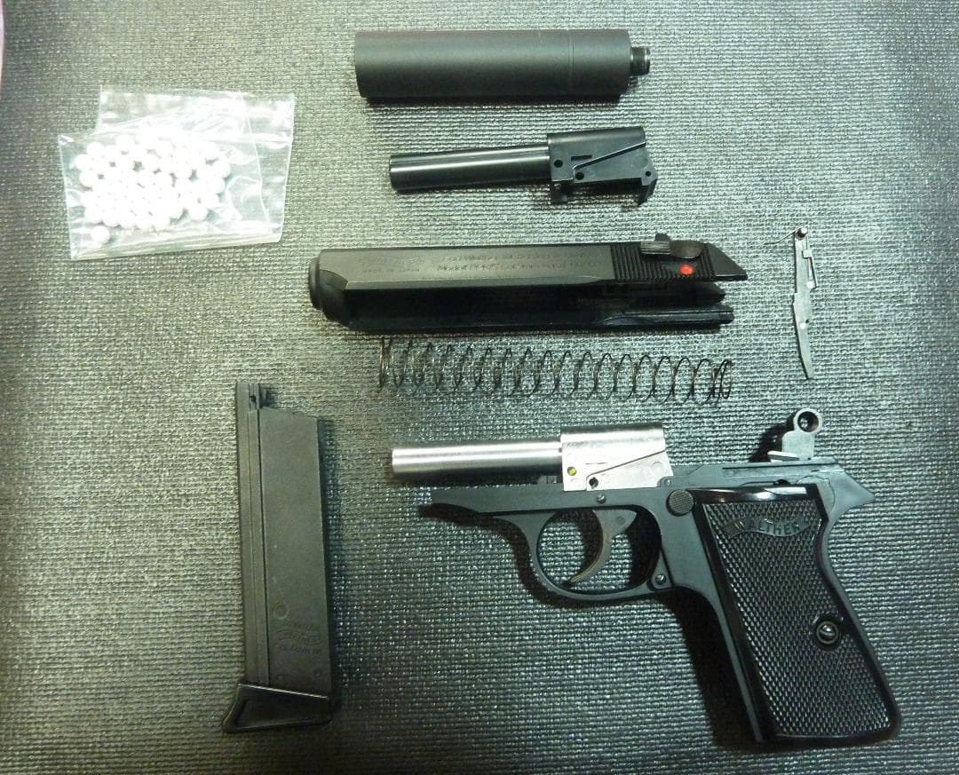 マルゼン製ワルサーニューPPK/S　サイレンサー・BB弾・ガス付き　動作確認済