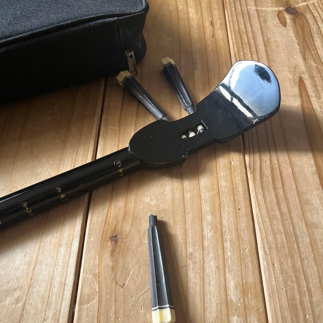 沖縄三線　蛇本革　ケース付き　弦の棒が一本折れています。つめ2個　予備棒　弦付き