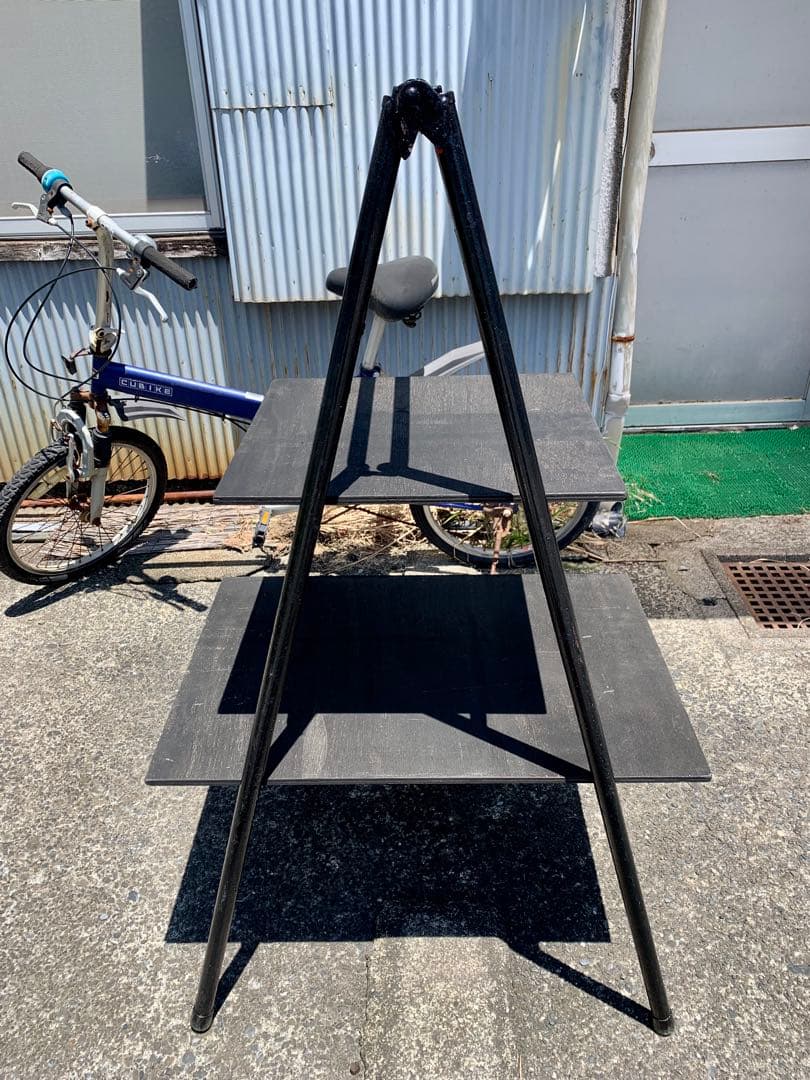 ビンテージ 折り畳み式　ポータブル　アイアン　脚立棚