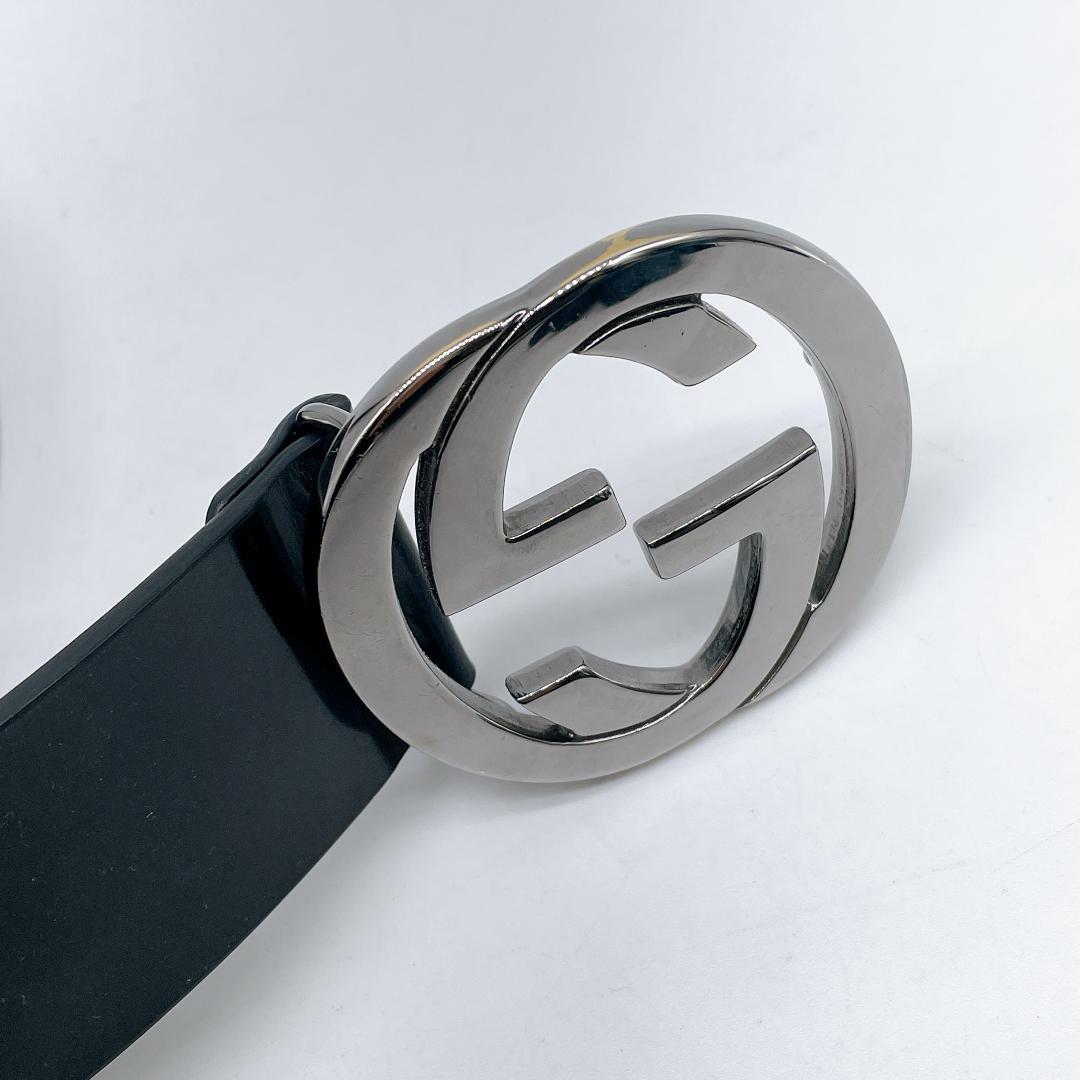 美品 GUCCI インターロッキング ベルト シルバー ブラックm469
