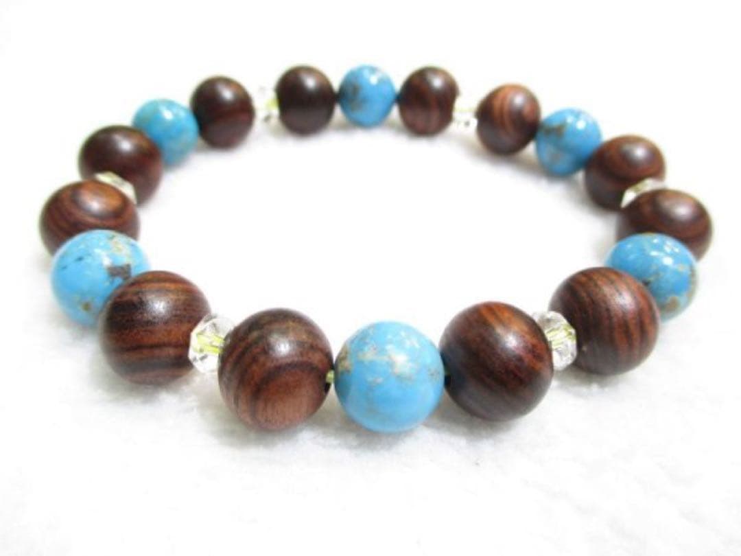 【キングローズ(南米紫檀)】【ターコイズ】【ボタンカット水晶】ブレスレット