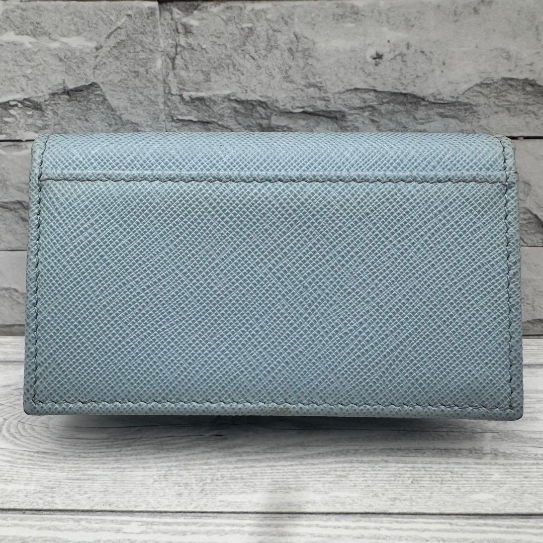 【美品】PRADA　名刺入れ　サフィアーノレザー　三角ロゴ　ブルー　カードケース
