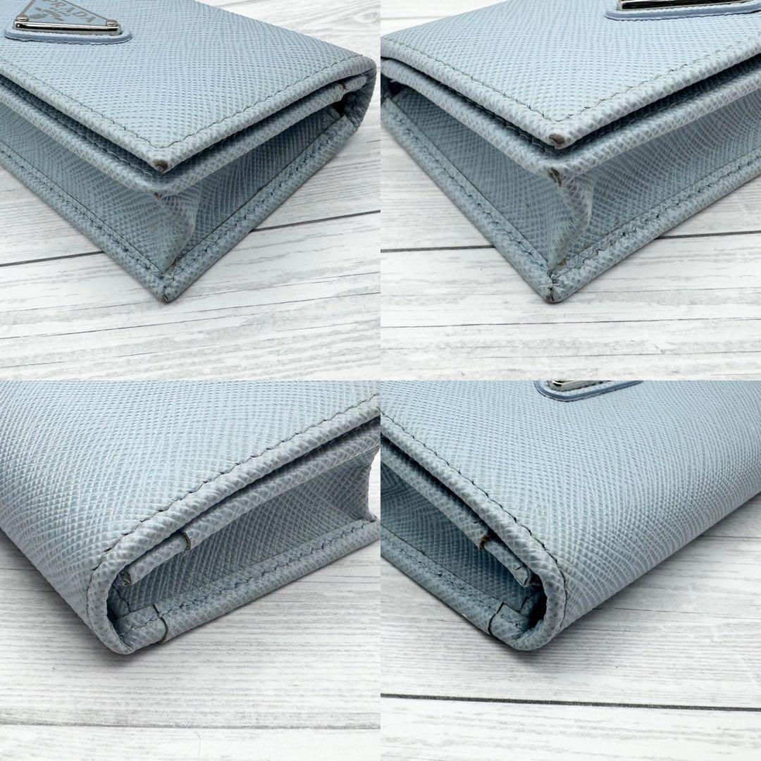 【美品】PRADA　名刺入れ　サフィアーノレザー　三角ロゴ　ブルー　カードケース