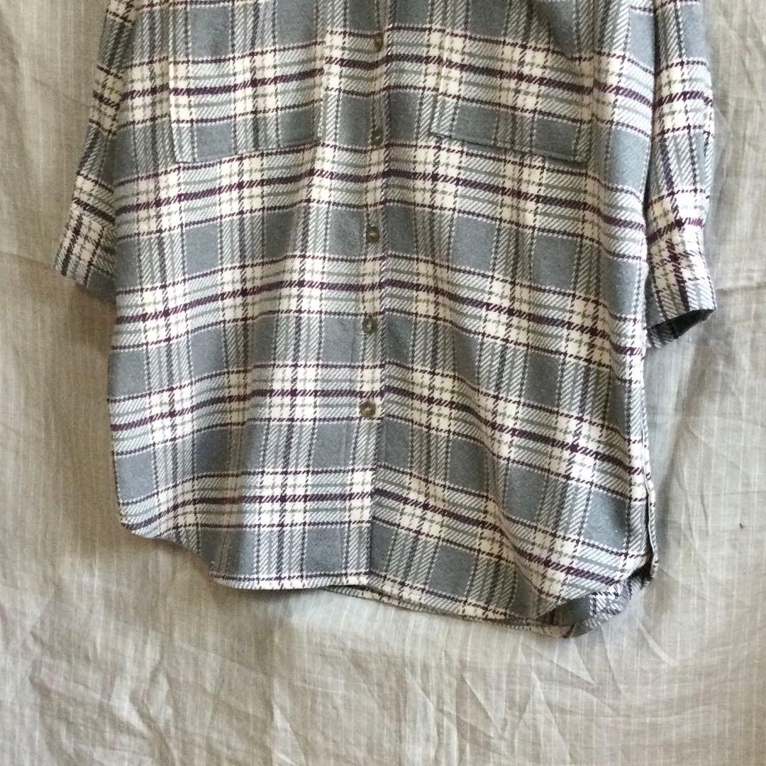 新品未使用　tumugu ツムグ　チェック柄　起毛チュニックブラウス　グレー