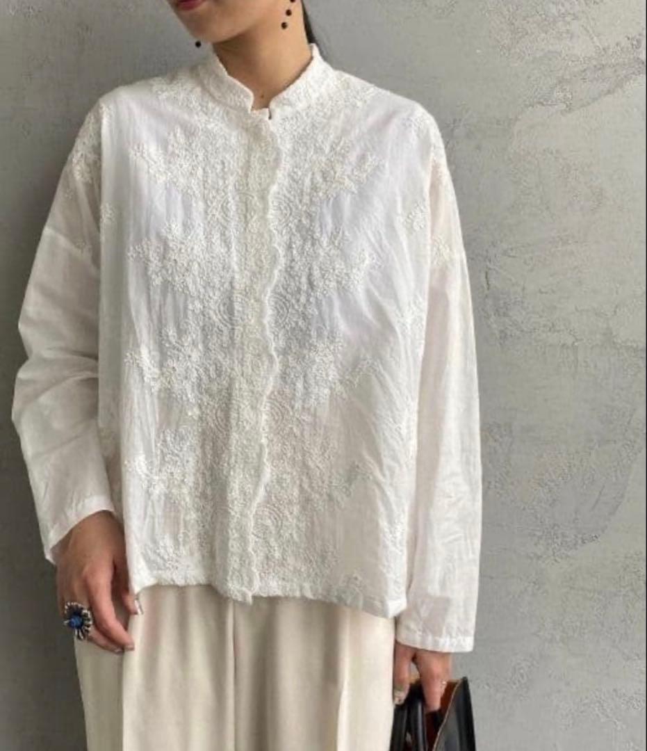 mizuiro ind レーススタンドカラーワイドシャツ