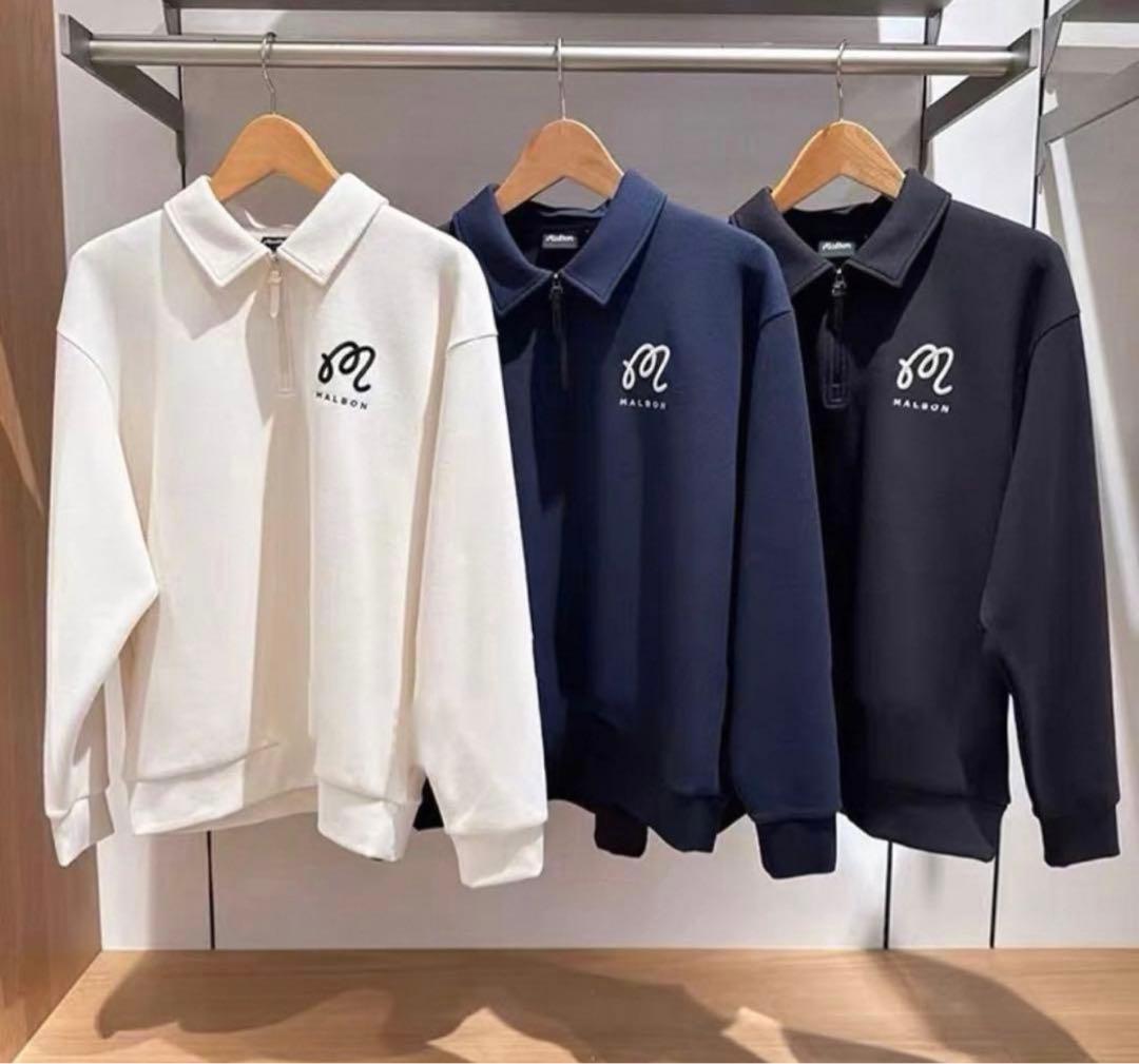 即日発送新品ゴルフ MALBON GOLF 長袖ハーフジップスウェットMブラック