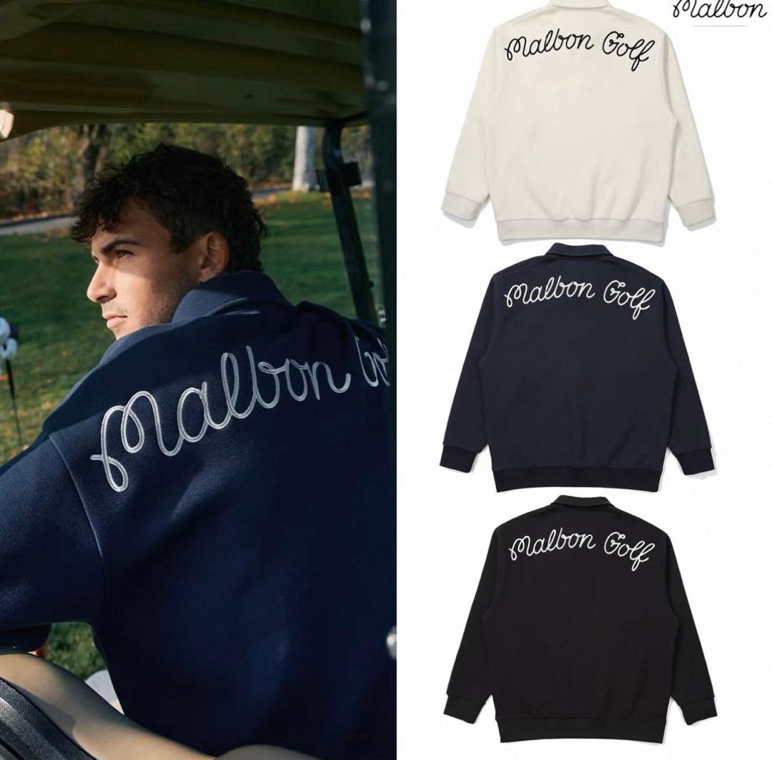 即日発送新品ゴルフ MALBON GOLF 長袖ハーフジップスウェットMブラック