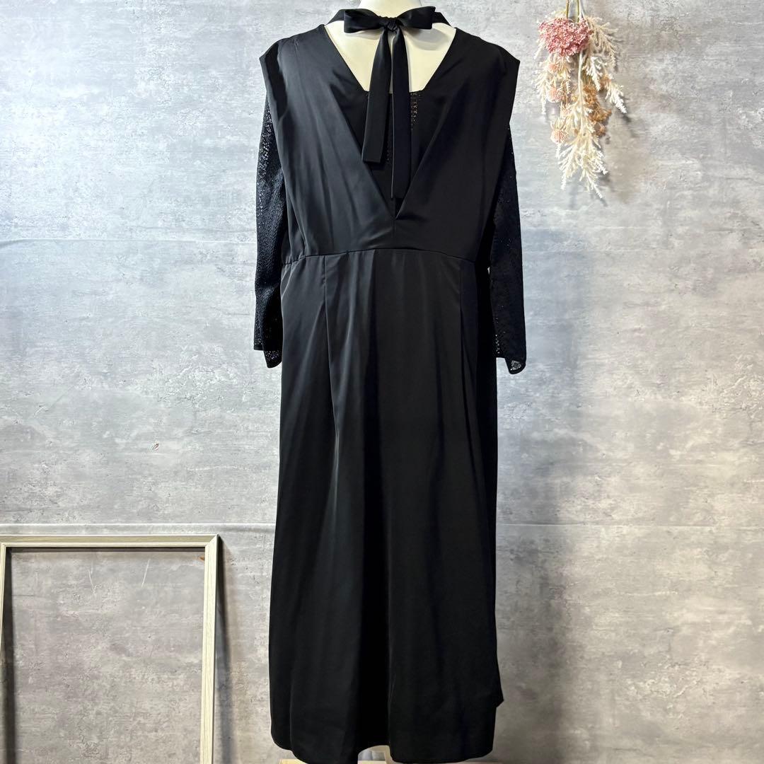 カラルス　バックリボンデザイン袖スリットレースワンピースドレス　大きいサイズ