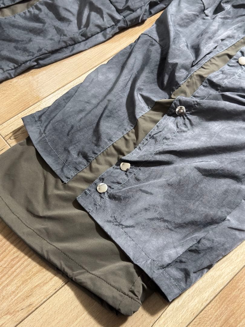【GRANCY】 ボタンレイヤードデザインナイロンパンツ Sサイズ グレー
