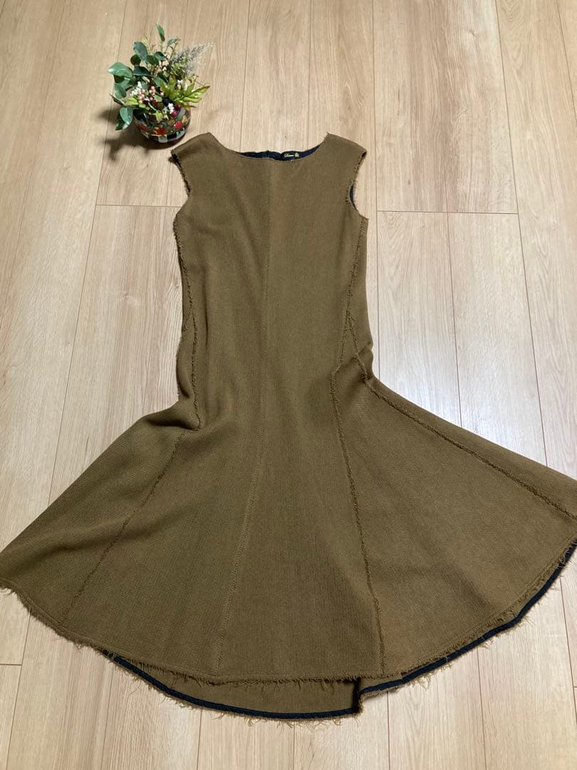 【美品】Drawerドゥロワー　ウール　ブラウン　フレア　ワンピース