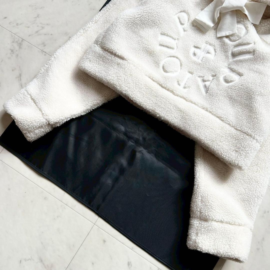 PATOU ボア ロゴ刺繍 クロップドパーカー グログランリボン S