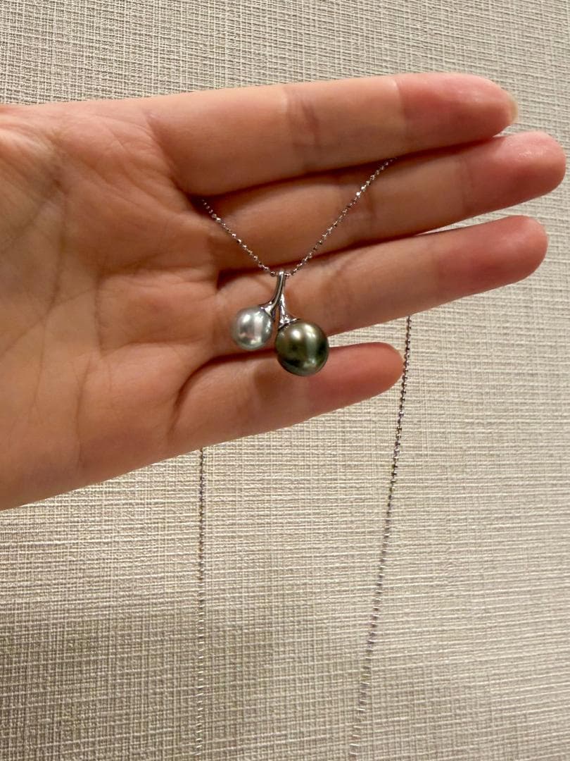 【大珠チェリー】黒蝶真珠×真多麻アコヤ 12mmアップ 揺れるS925ペンダント