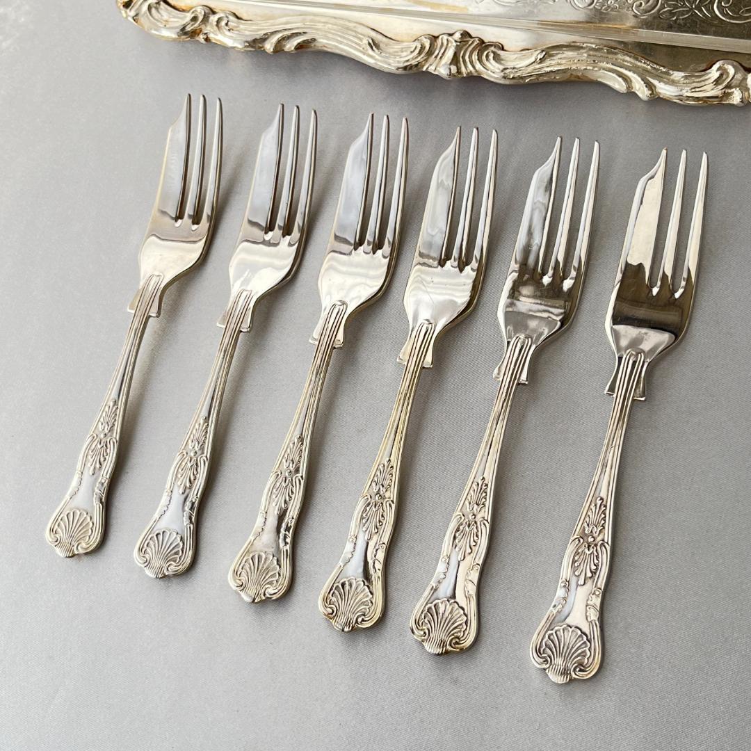 【英国】 キングスパターン ケーキフォーク 6本 【シルバープレート】