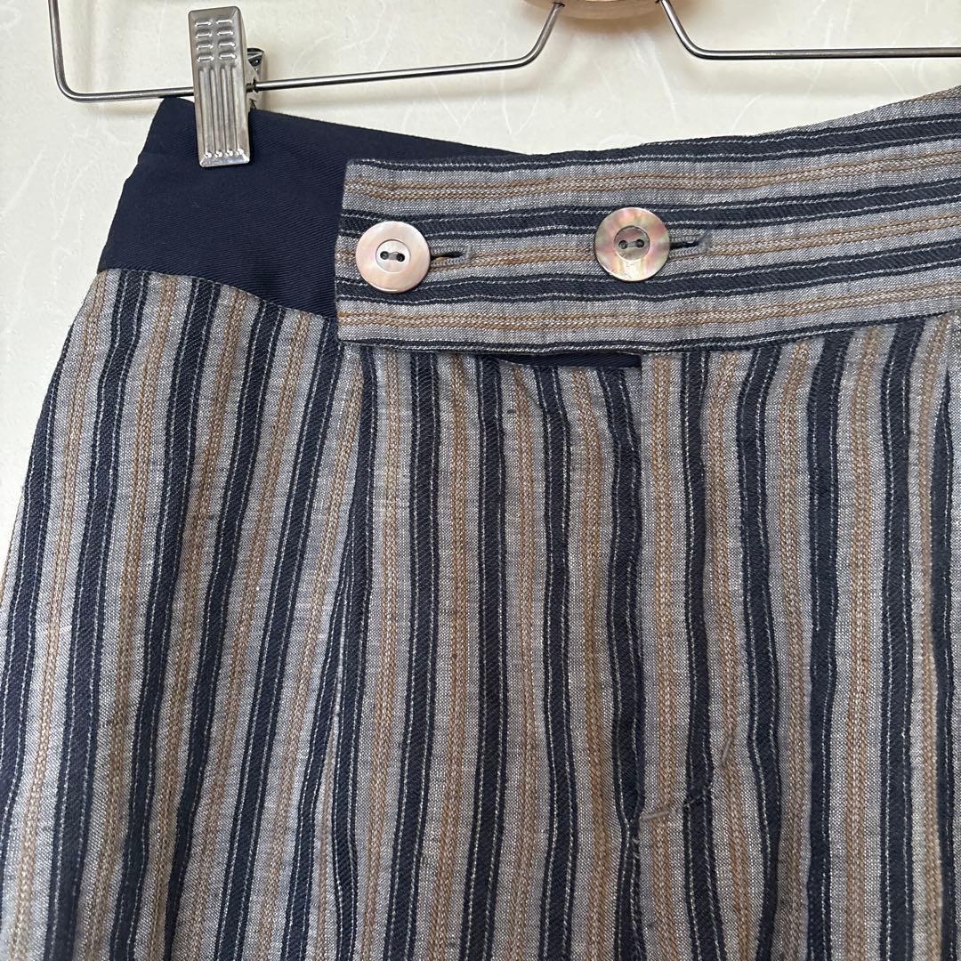 ストライプ ワイドパンツ ボタン付き