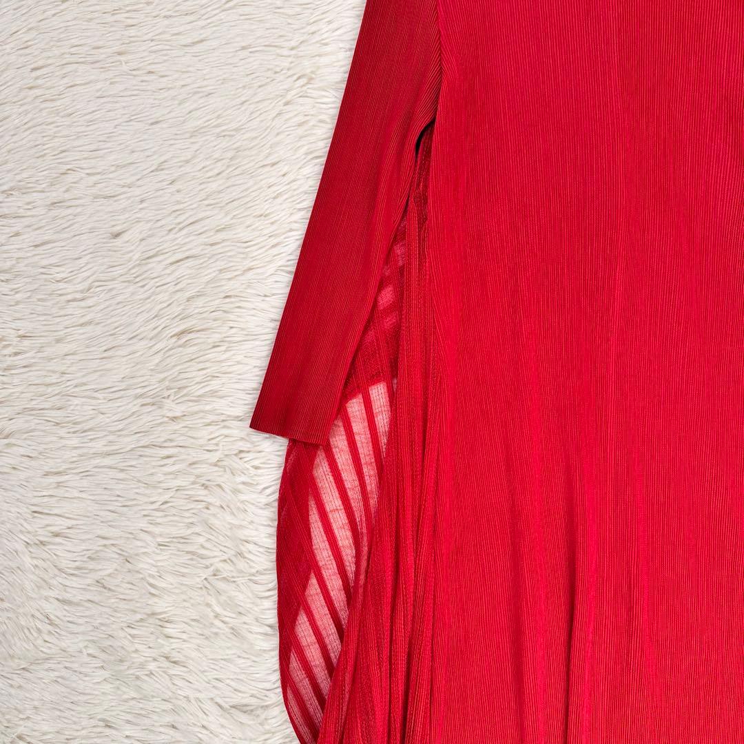 未使用級 ベルチューベリー プリーツ ドレス ロングワンピース 赤 フラワー装飾