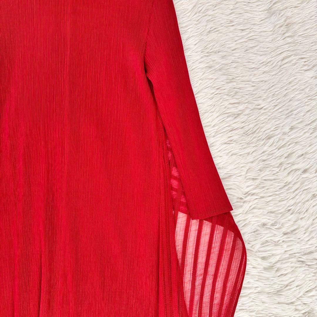 未使用級 ベルチューベリー プリーツ ドレス ロングワンピース 赤 フラワー装飾