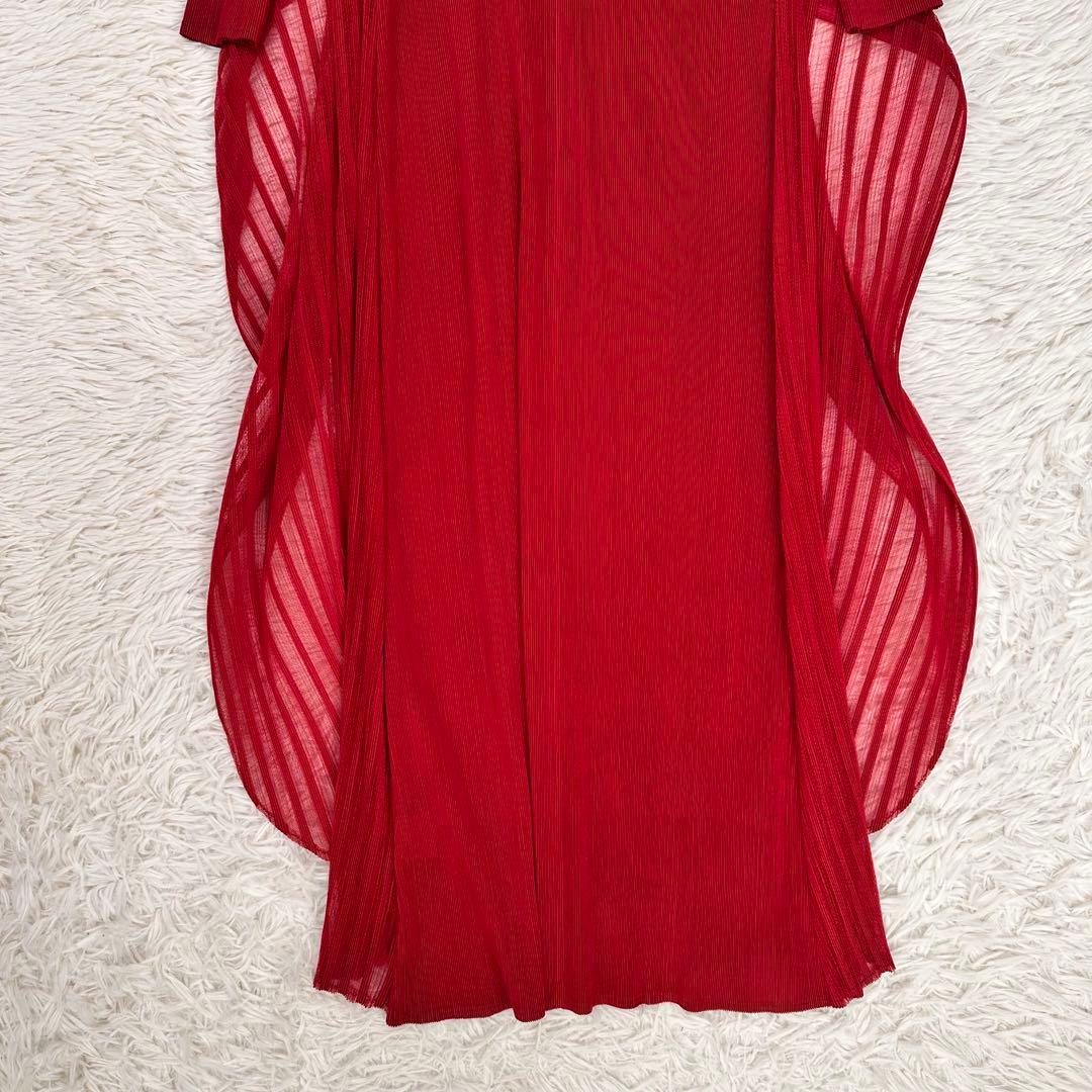 未使用級 ベルチューベリー プリーツ ドレス ロングワンピース 赤 フラワー装飾
