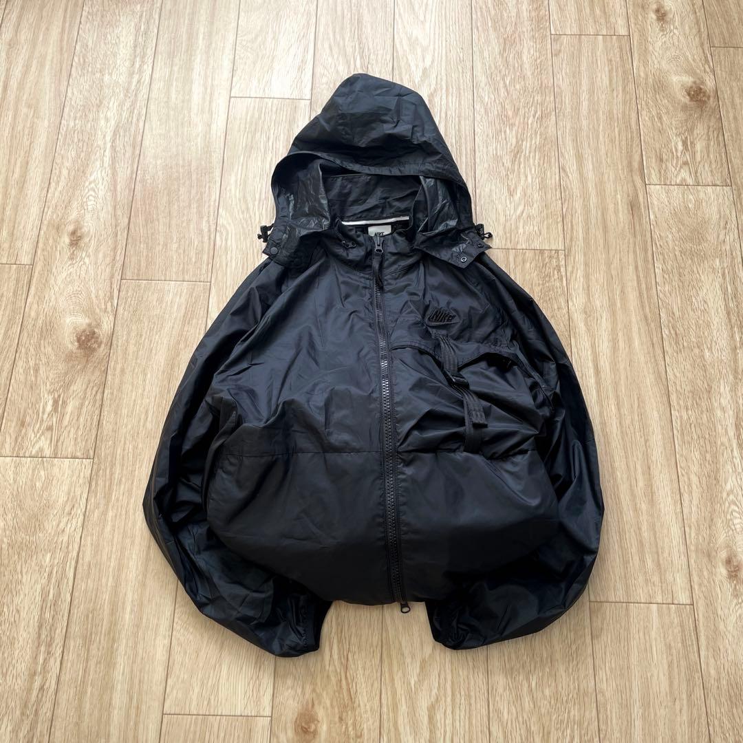 NIKE マットブラック テック系 ナイロンジャケット 短丈 シェルパーカー M