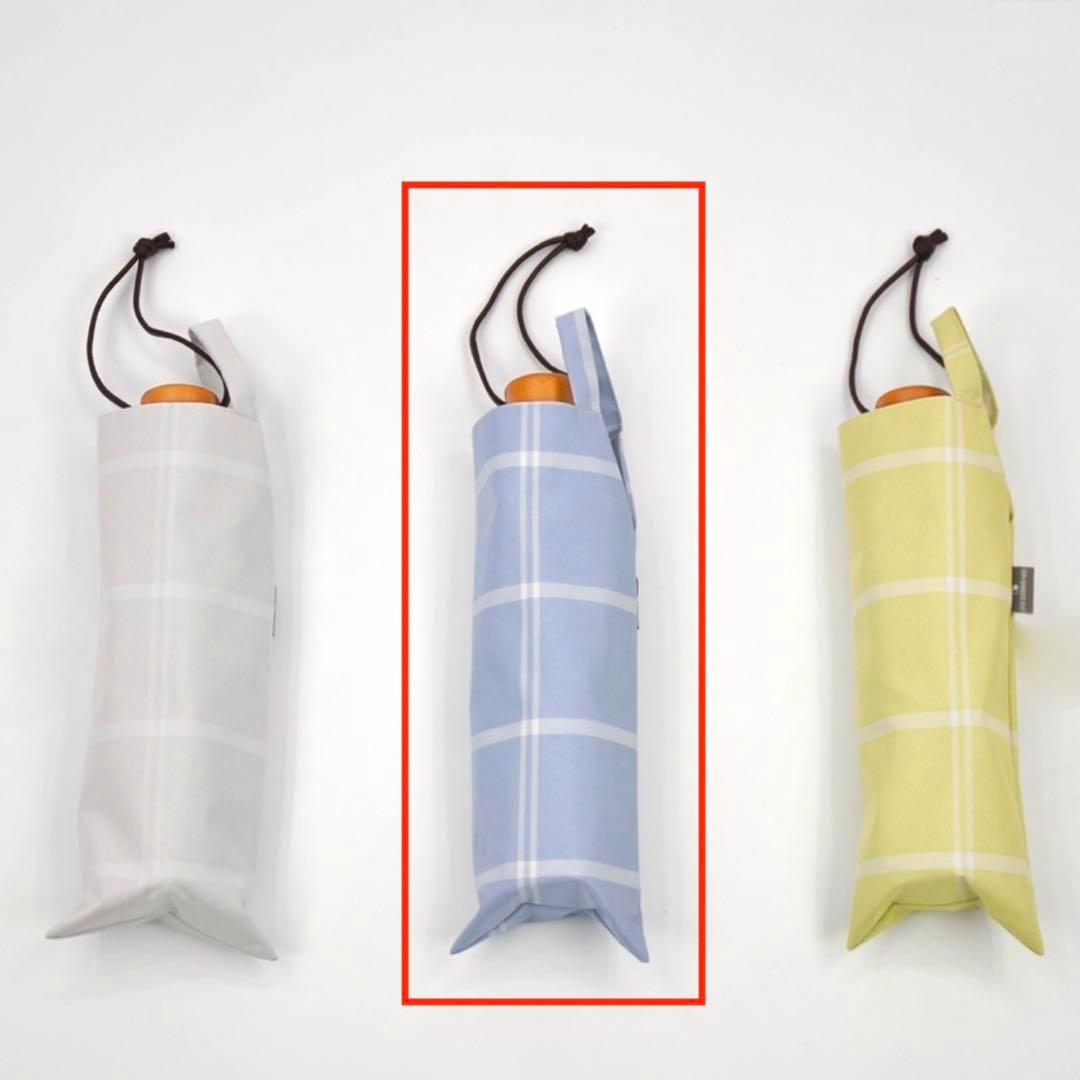 SUN BARRIER 100 水色チェック 折りたたみ傘