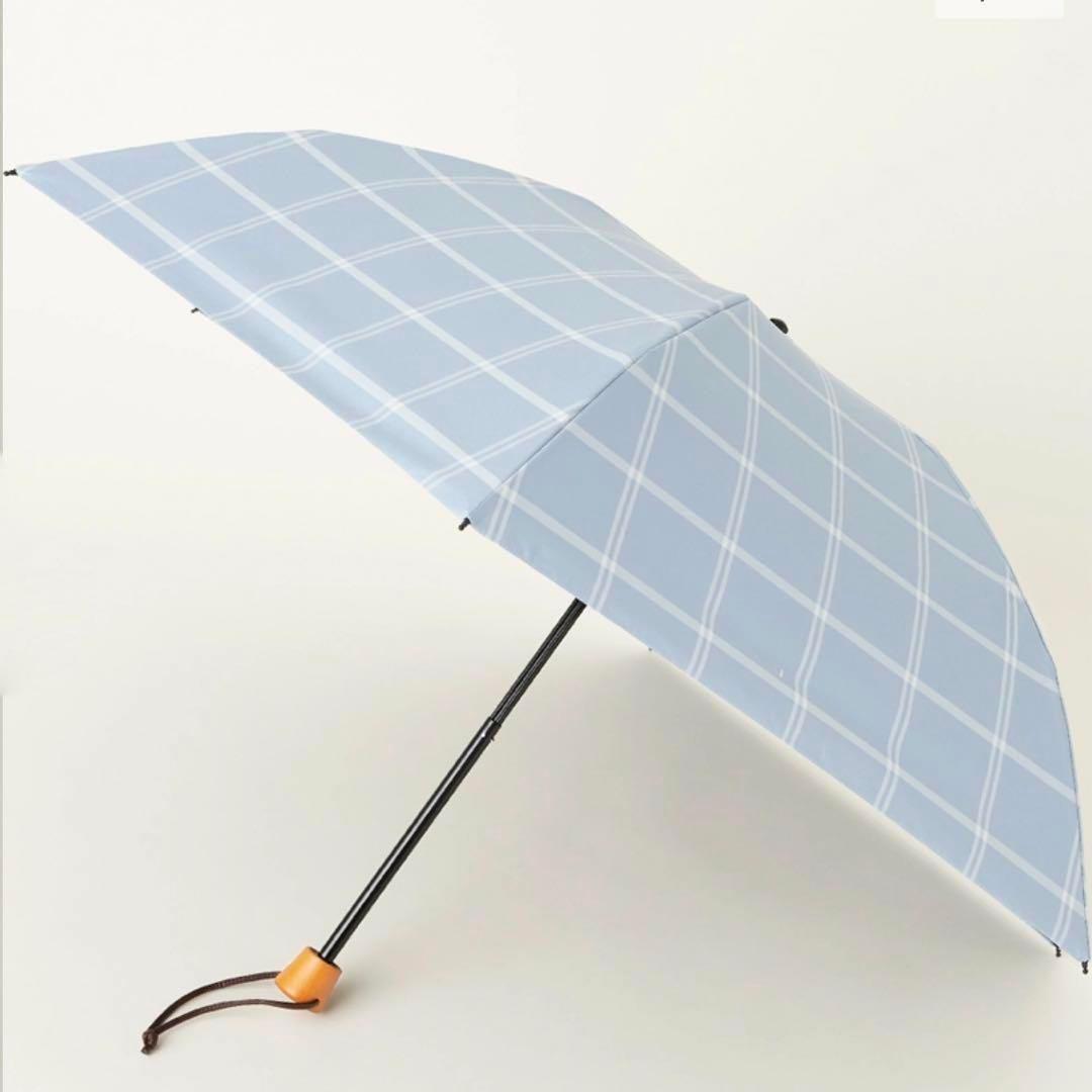 SUN BARRIER 100 水色チェック 折りたたみ傘