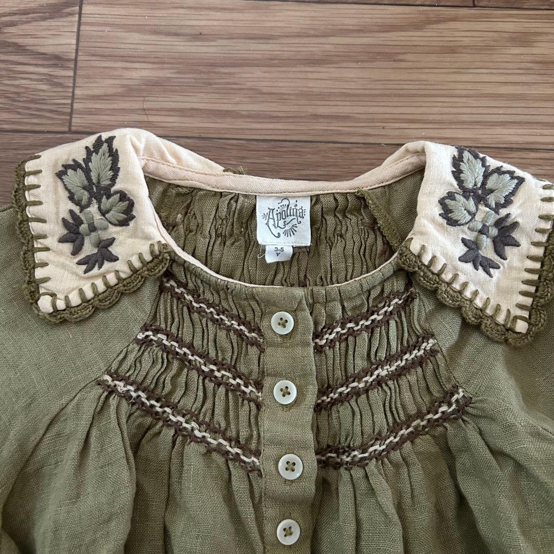 本日限定値下げ　apolina オリーブグリーン 長袖ブラウス 3-5歳