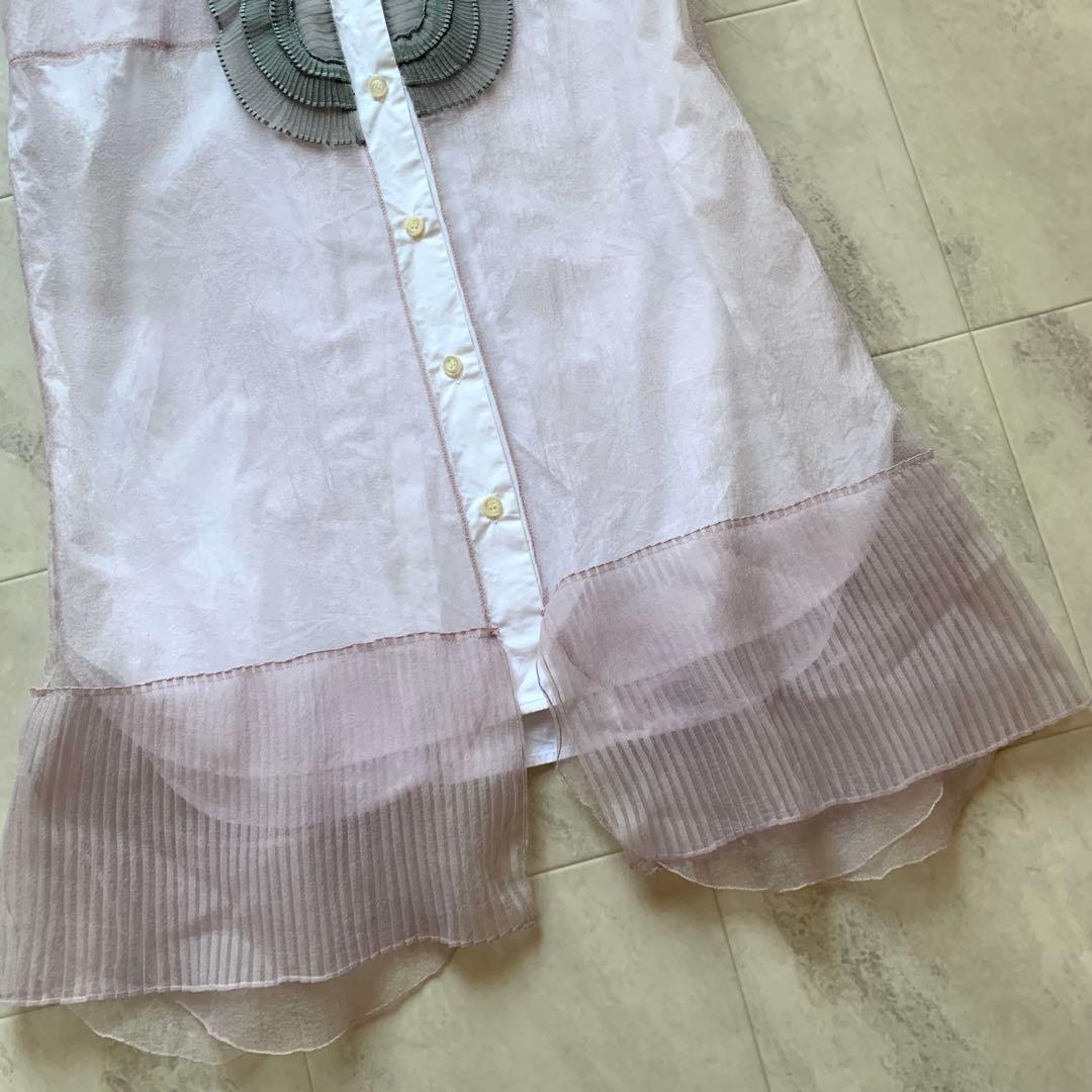 現行 プラダ ノースリーブ シャツワンピース チュール フリル 38