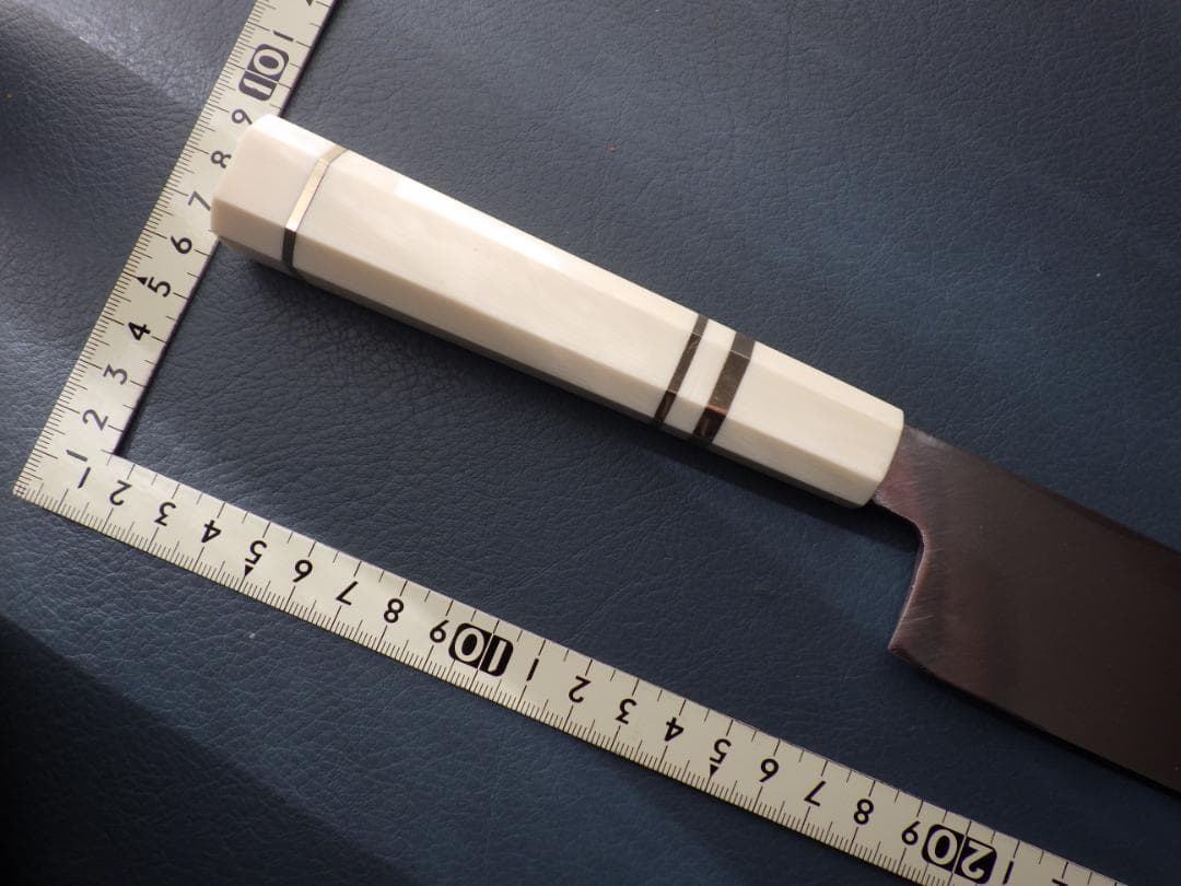 ゆ*う様 ㊧薄刃包丁★人工象牙カスタム銀巻三段柄/手研ぎ済み★左利き用