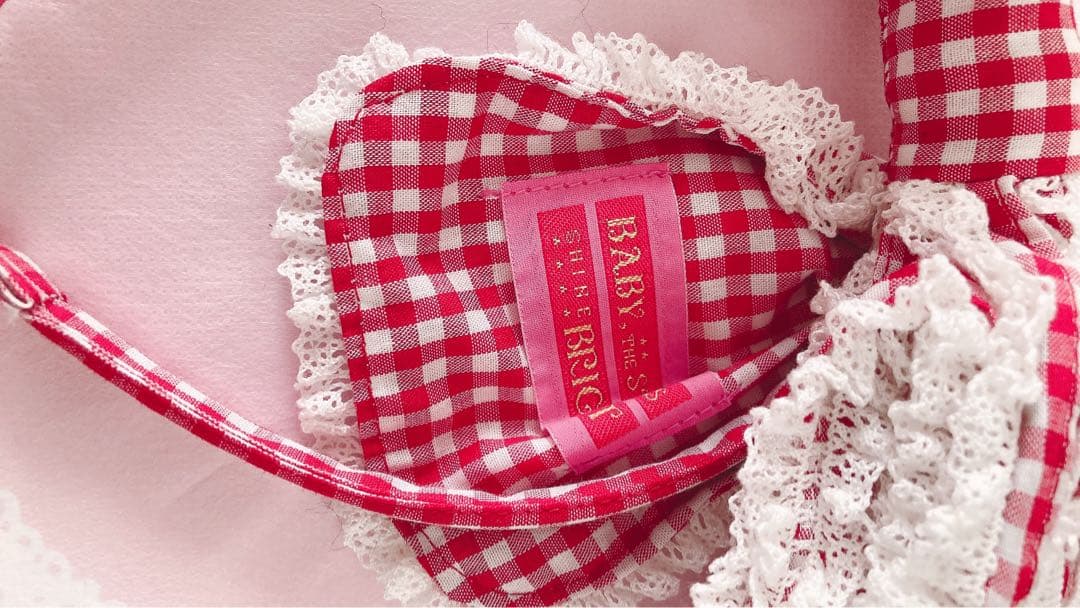 ベイビーザスターズ　 ギンガムチェックリボンレースカチュ 赤　初期BABY