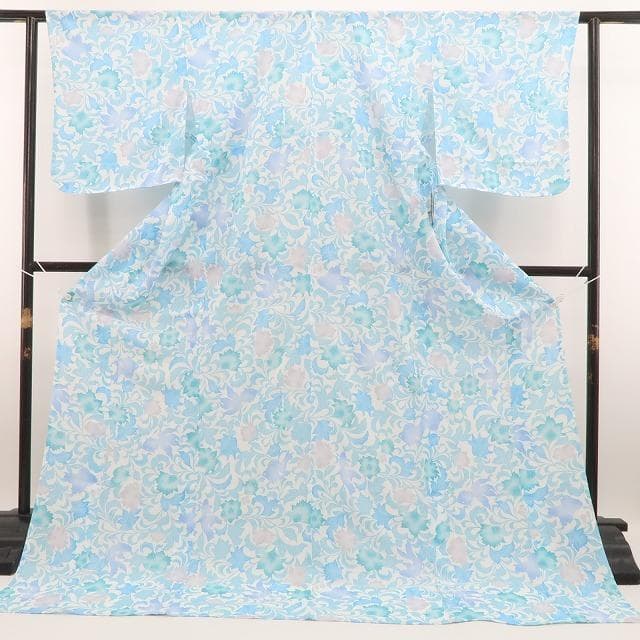 新品 撫松庵 型染金魚 セオアルファ 洗える夏着物 仕付け糸付 浴衣 6210