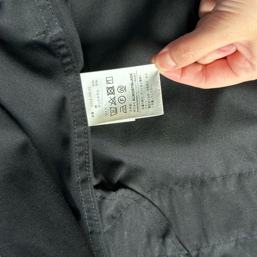 極美品 オールモストブラック ノーカラー シャツジャケット ウォッシャブル 黒