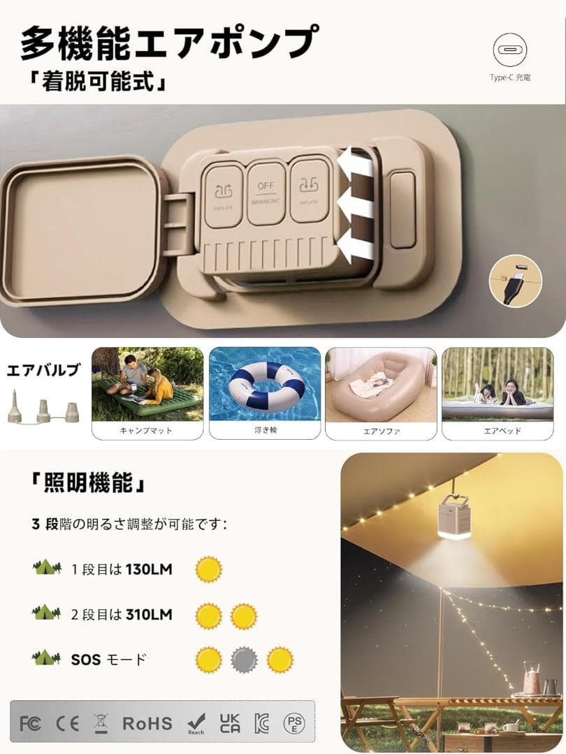 エアーベッド 電動ポンプ内蔵 キャンプ 防災 避難用 来客用ベッド 2台セット