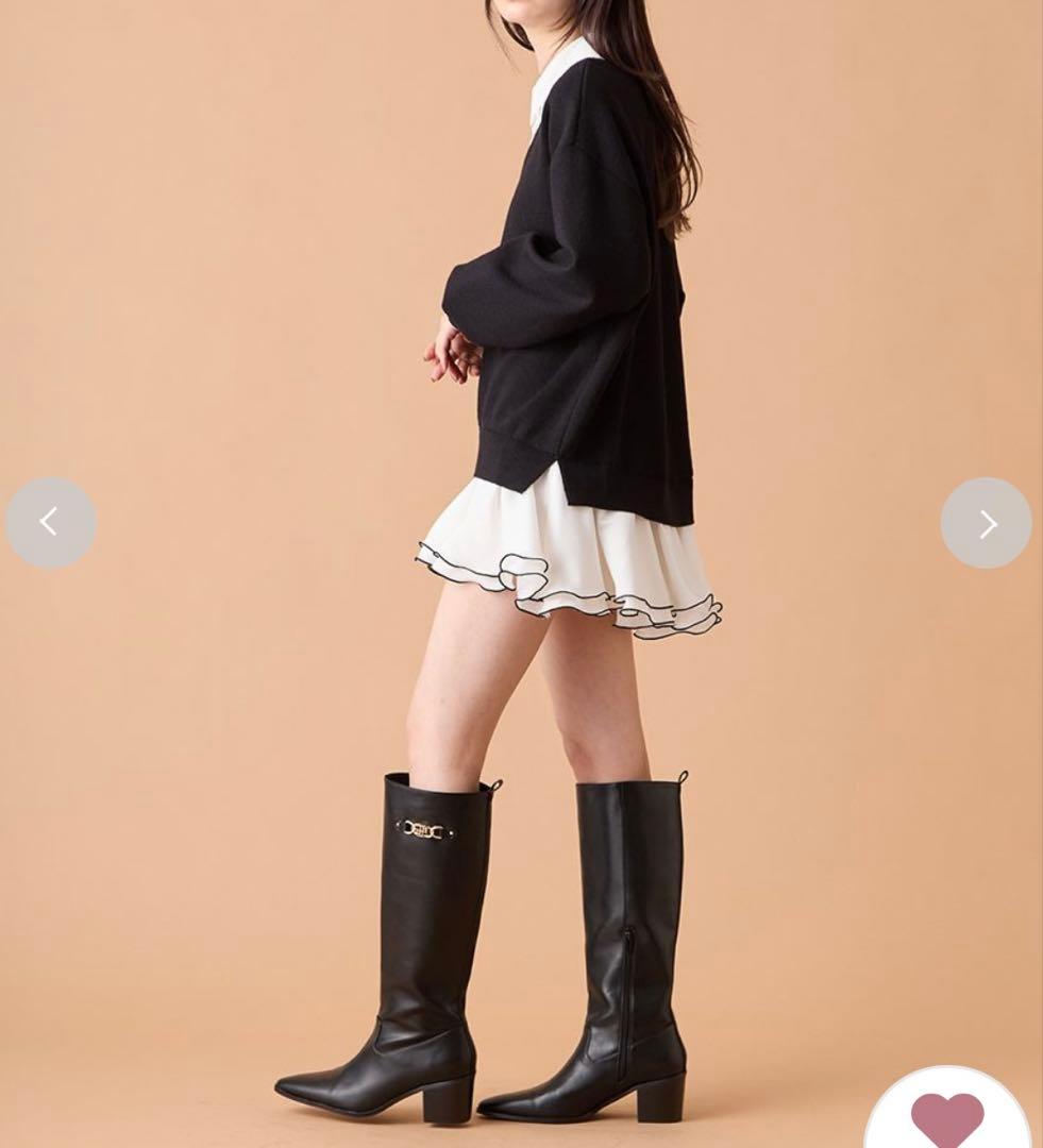 【新品】Lily Brown シャツドッキングフリルミニワンピース　BLK