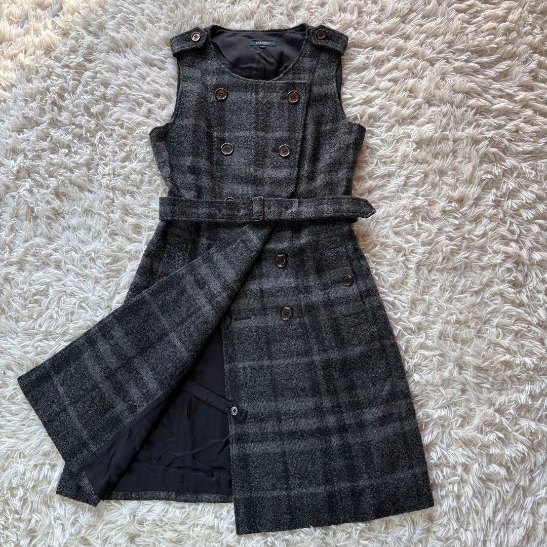 美品 BURBERRY LONDON ウールワンピース アルパカ混 グレー40
