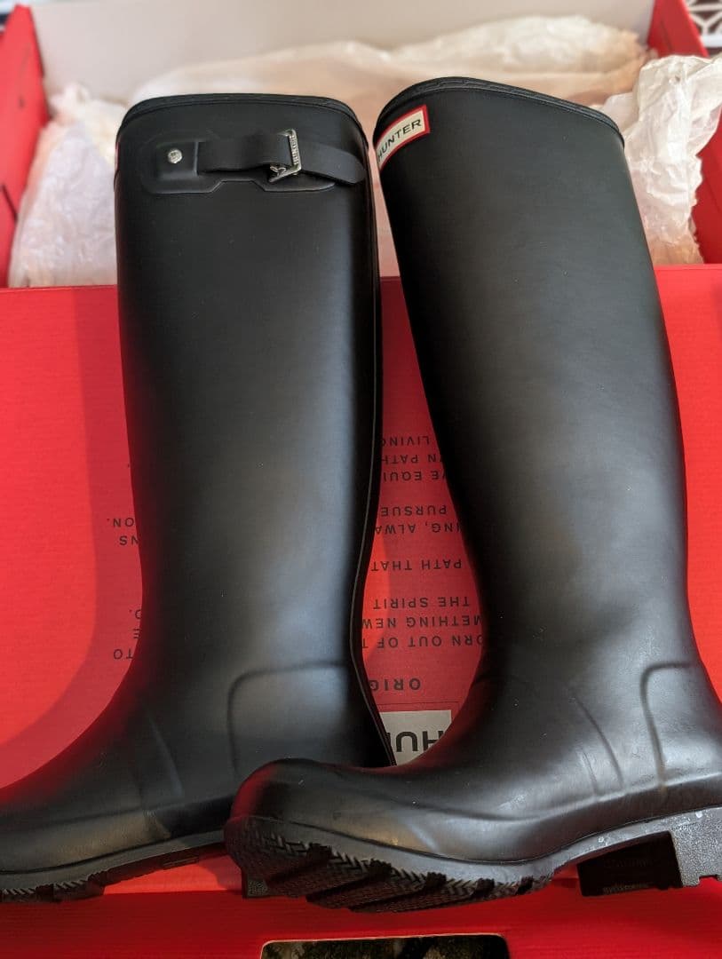 HUNTER ブラックラバー長靴 バックル付き