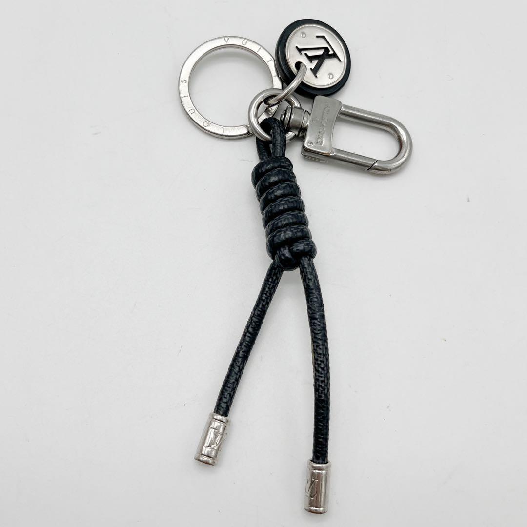 ルイヴィトン ダミエグラフィット キーホルダー レザーロープ キーチャーム 黒
