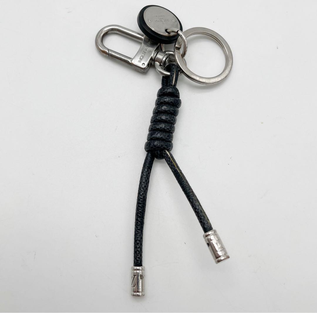 ルイヴィトン ダミエグラフィット キーホルダー レザーロープ キーチャーム 黒