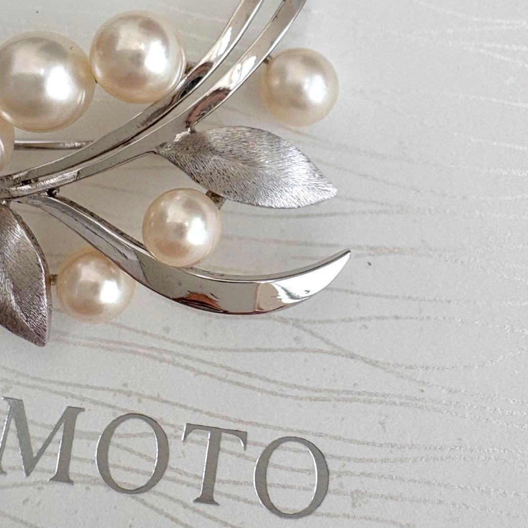 美品✨MIKIMOTO ブローチ あこや真珠 7珠 リーフM刻印 シルバー