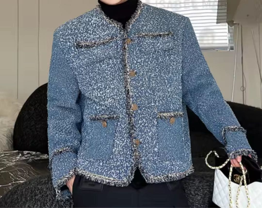 ALUDE ツイードジャケット ブルー　定価二万　韓国　アルードセレクトデニム