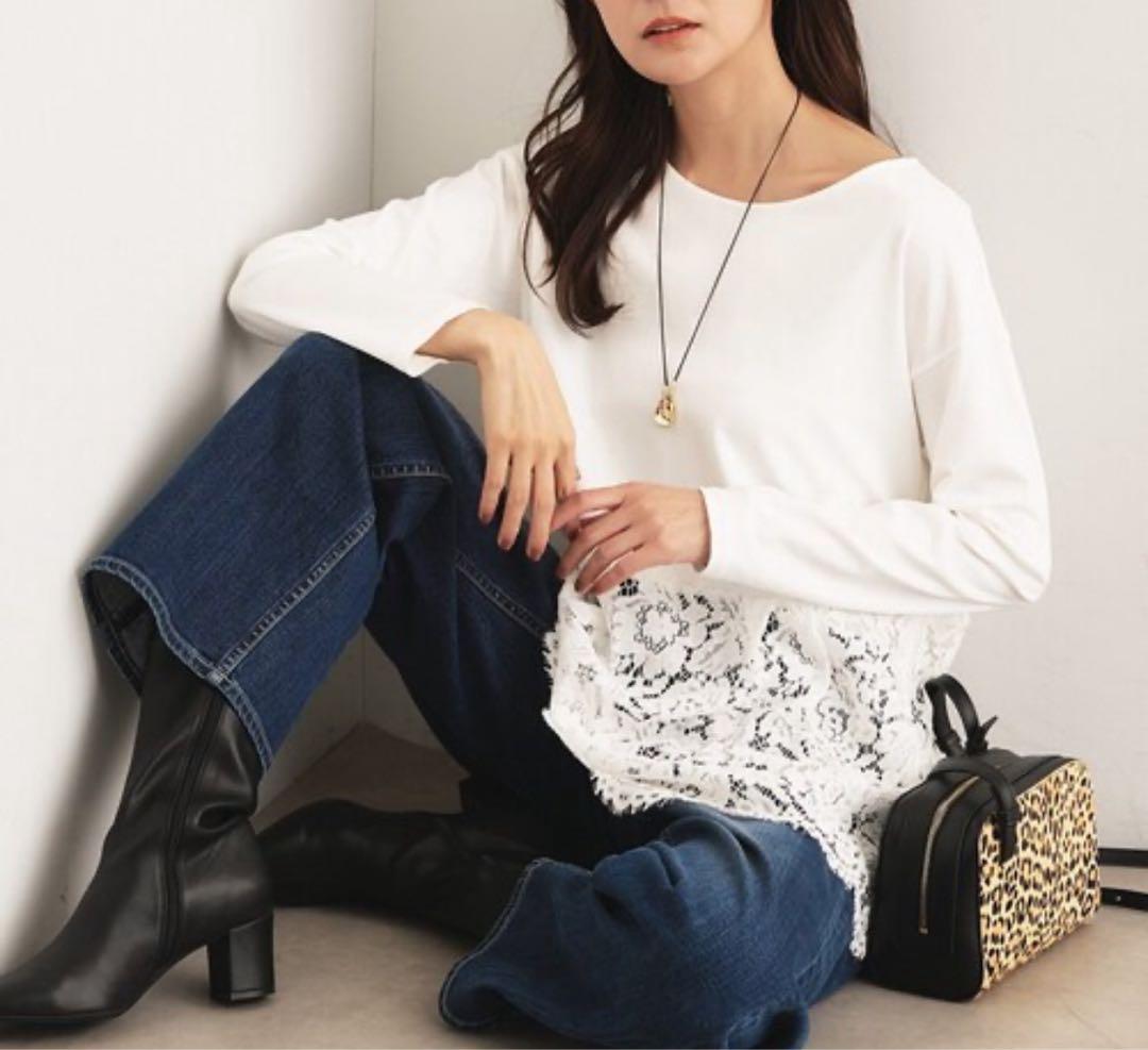 INDIVI【レイヤードにおすすめ】レース切り替えカットソー　13号