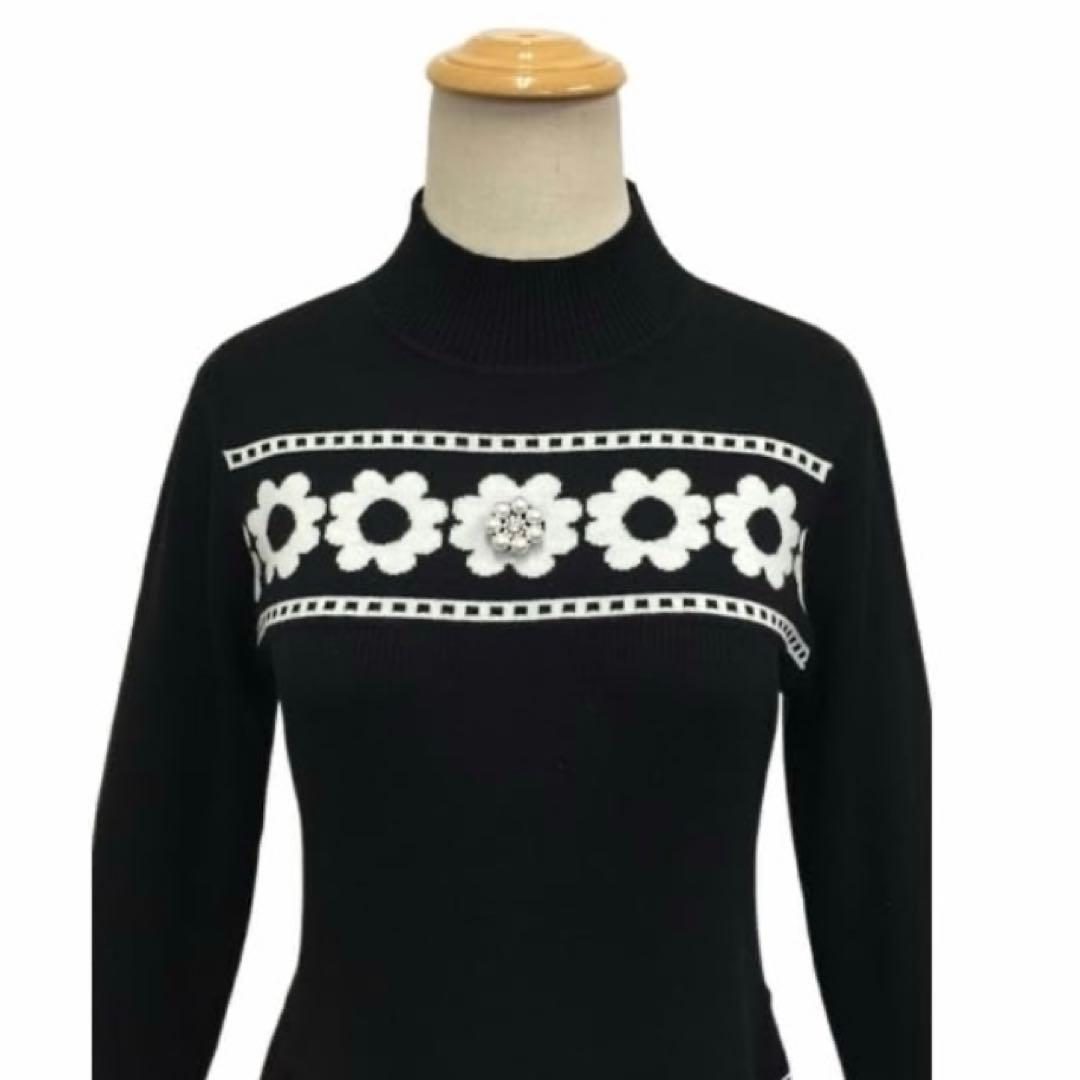 新品未使用タグ付　スーパービューティー 花柄ジャガード ニットワンピ ブラック